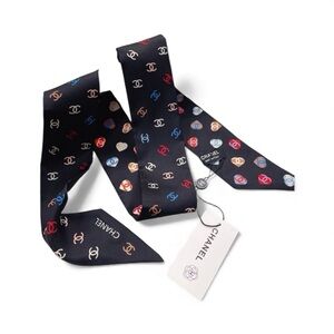 Chanel CC Logo 100% Silk Scarf Black Multicolor NWOT